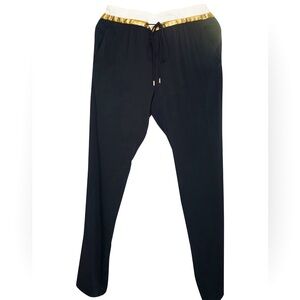 Gucci Black and gold silk-blend pull-on tapered leg trousers drawstring waist 44